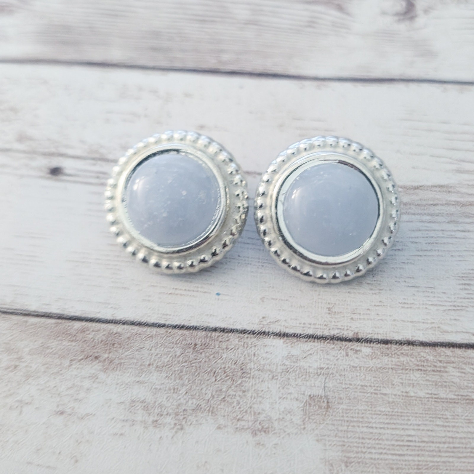Vintage Clip On Earrings Very Light Blue Frosted