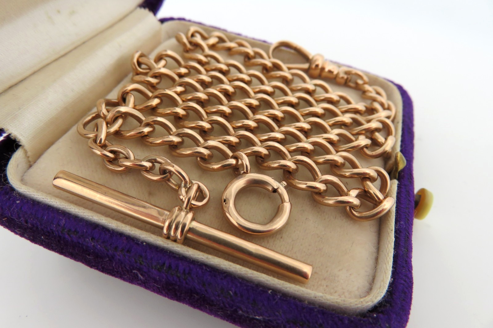 Antique Edwardian Art Deco era 10K Gold Pocket Watch Chain Link T Bar Dog Cl 25g