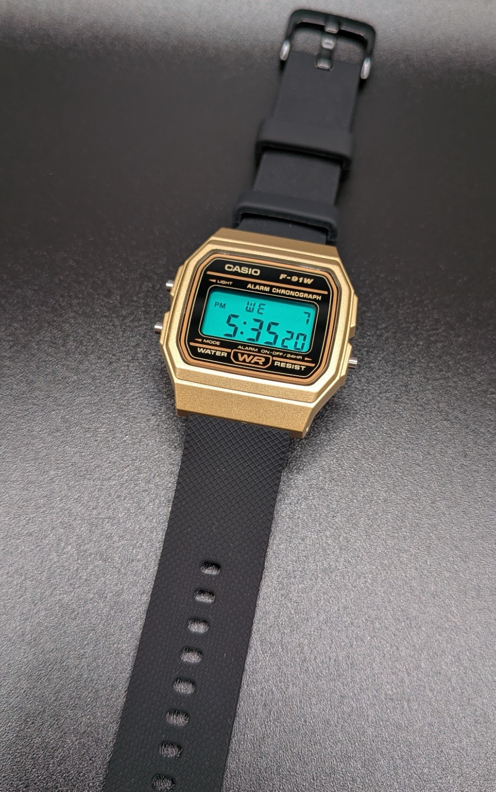 Casio F-91W Custom Emerald Green Mod Retro Vintage Digital Watch Black Gold