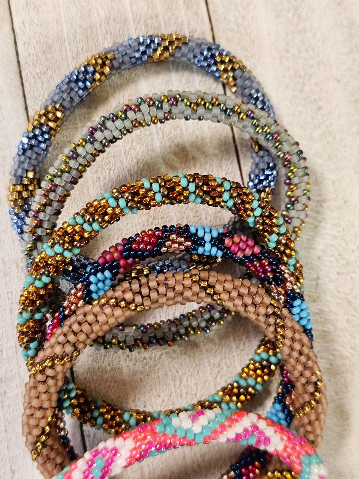 G14 7 PCs Nepal Beaded Bracelets Assortment Seed Bead 7″ Average Size FREE SHIP