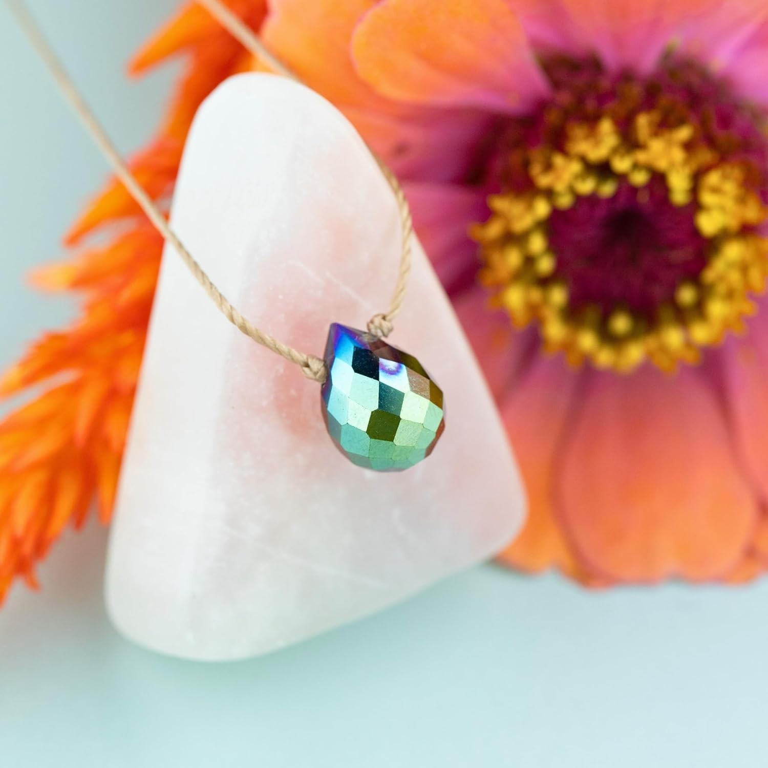 Motivational Handmade Necklace with Teardrop Crystal Pendant – 16-18 Inches