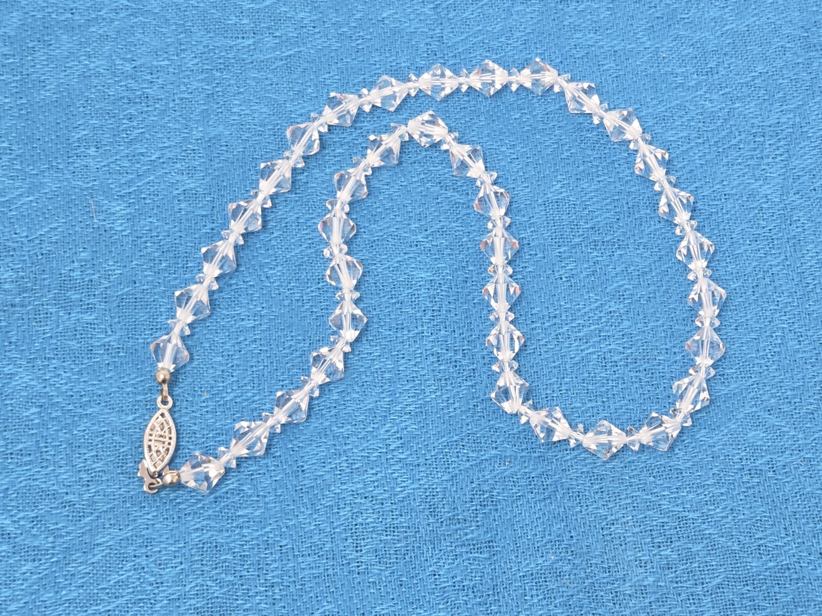 Clear BiCone Crystal Beaded Necklace Vintage 17 Inches Sparkly Faceted Hook