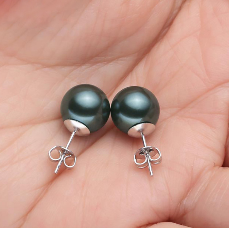 6/8/10/12mm Natural South Sea Shell Pearl Stud Earrings 925 Sterling Silver Set