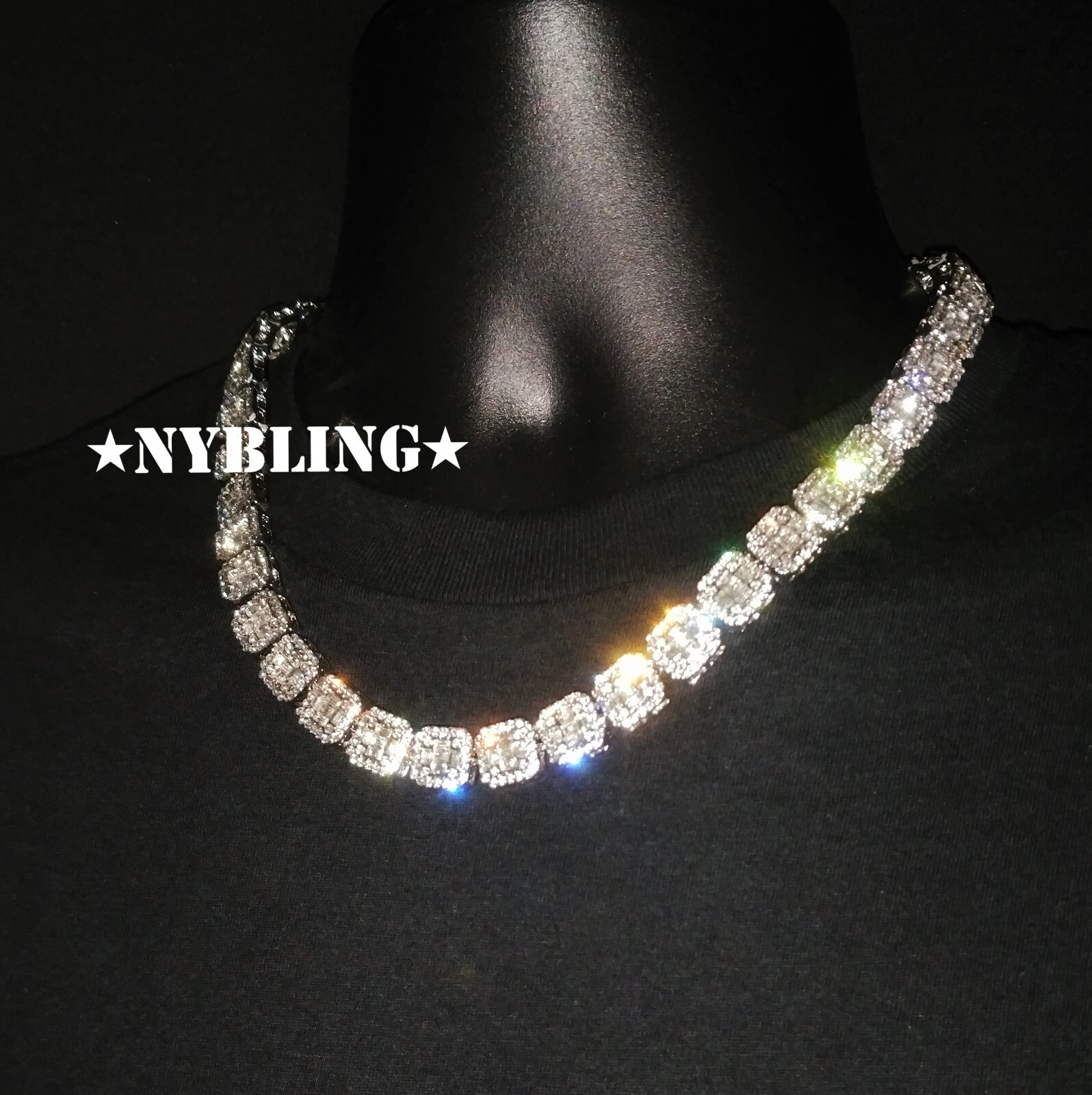 18″ or 20″ Iced Baguette Tennis Chain Choker Necklace Plated CZ Hip Hop Jewelry