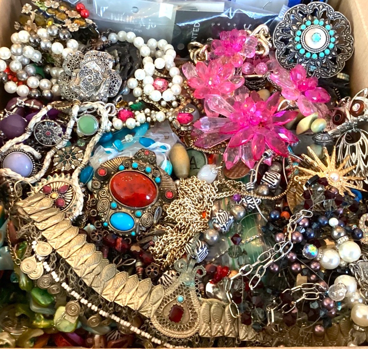 Jewelry Treasure Box Lot Unsearched Unsorted Vtg & New Junk & Good Resell 3 Lbs