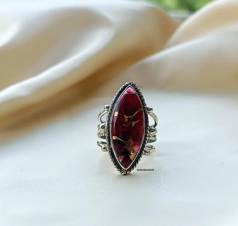Red Rose Dahlia 925 Sterling Silver Band& Statement Ring Handmade Ring All Size