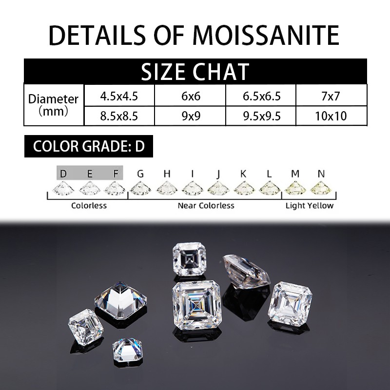 US Loose Moissanite Real Gem Stone GRA Certificate 0.1-10ct VVS1 D Asscher Cut