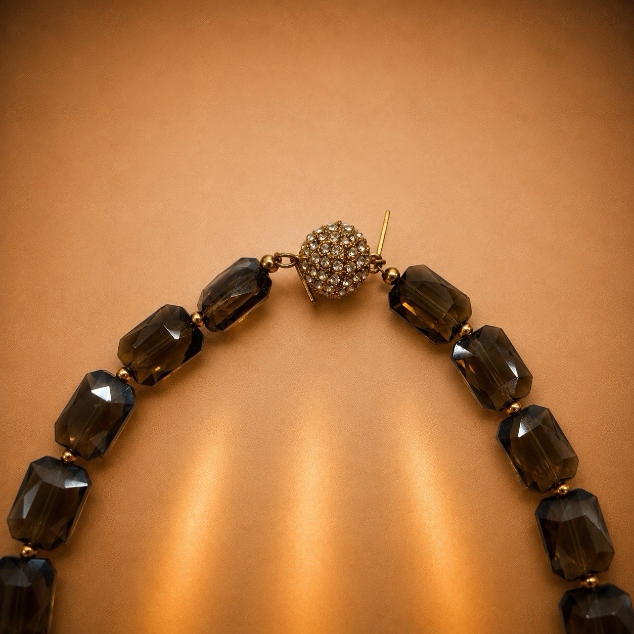 Set Of 2 Smoky Quartz Color Crystal Necklaces Pavé Rhinestone Magnetic Clasp-NEW