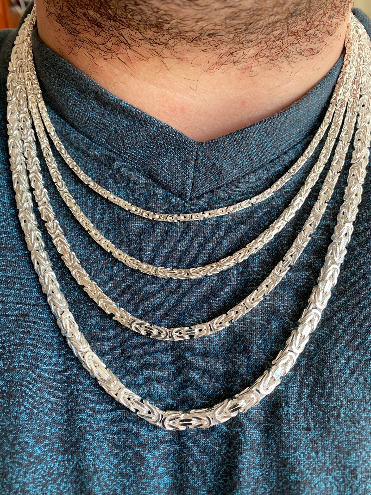 Real Solid 925 Sterling Silver Byzantine Rope Chain Mens Necklace 2.5-6mm 18-30″