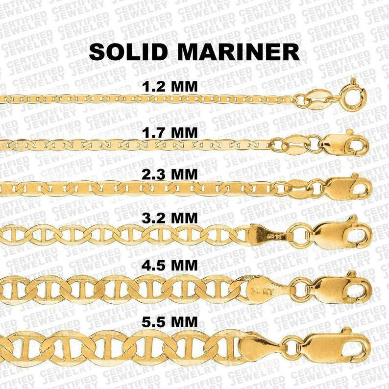 Solid 10K Yellow Gold Mariner Link Chain Necklace, 16″ To 30″, 1.2MM To 5.5MM