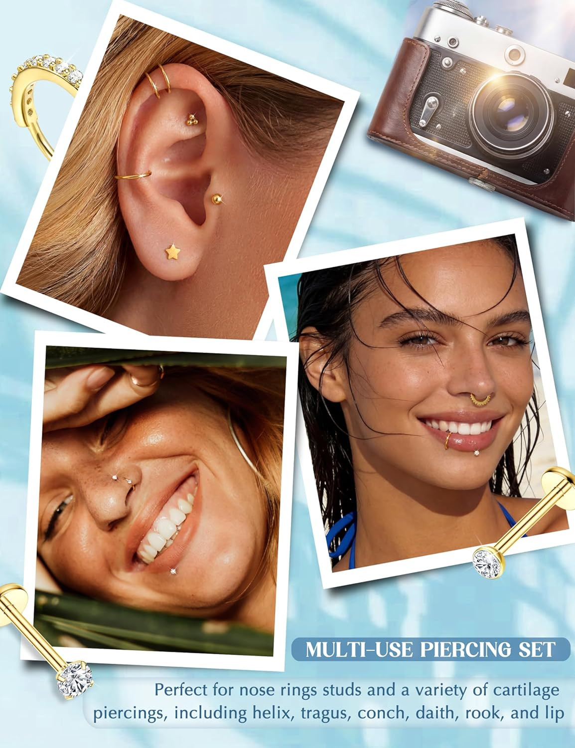 14K Gold Filled Nose Rings Studs Hoops for Women Men 20G 18G Hypoallergenic Surg