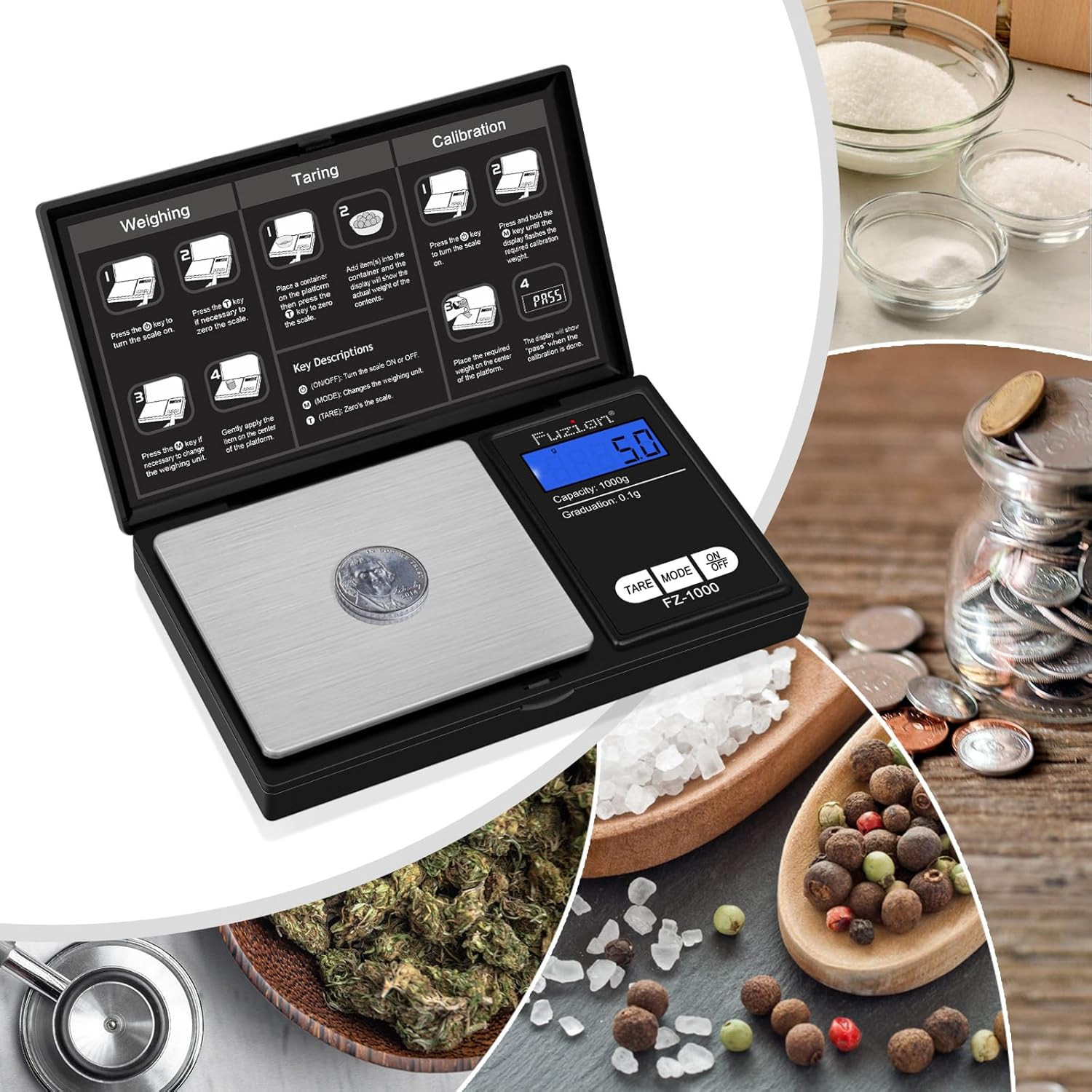 Fuzion Digital Pocket Gram Scale 1000G/0.1G, Small Digital Scales Grams Ounces G
