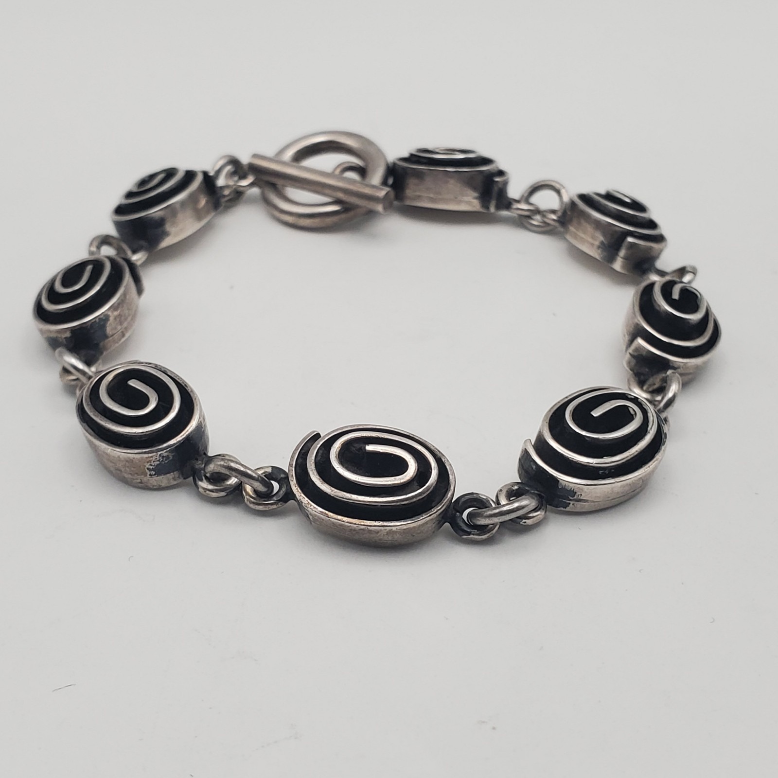 Sterling Silver 925 Oxidized Spiral Link Bracelet 7 in. 30g