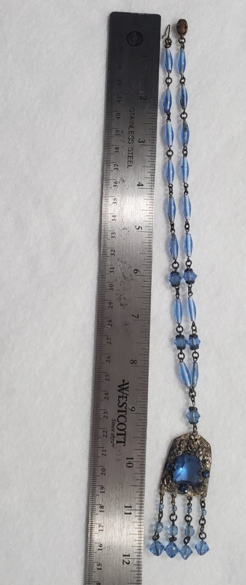 Vintage/Antique Czech Art Deco Vibrant Blue Glass Handcrafted Necklace