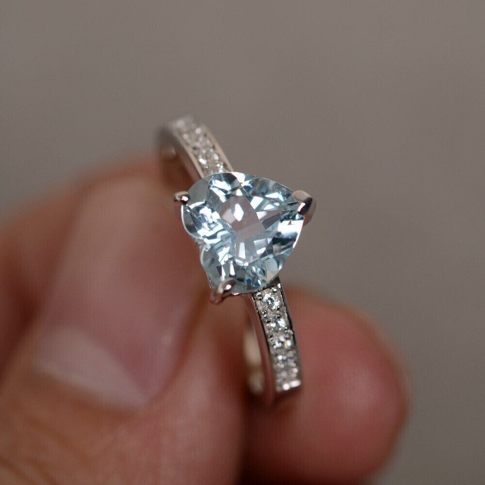 1.20 Ct Heart Cut Simulated Aquamarine Engagement Ring 14k White Gold Plated
