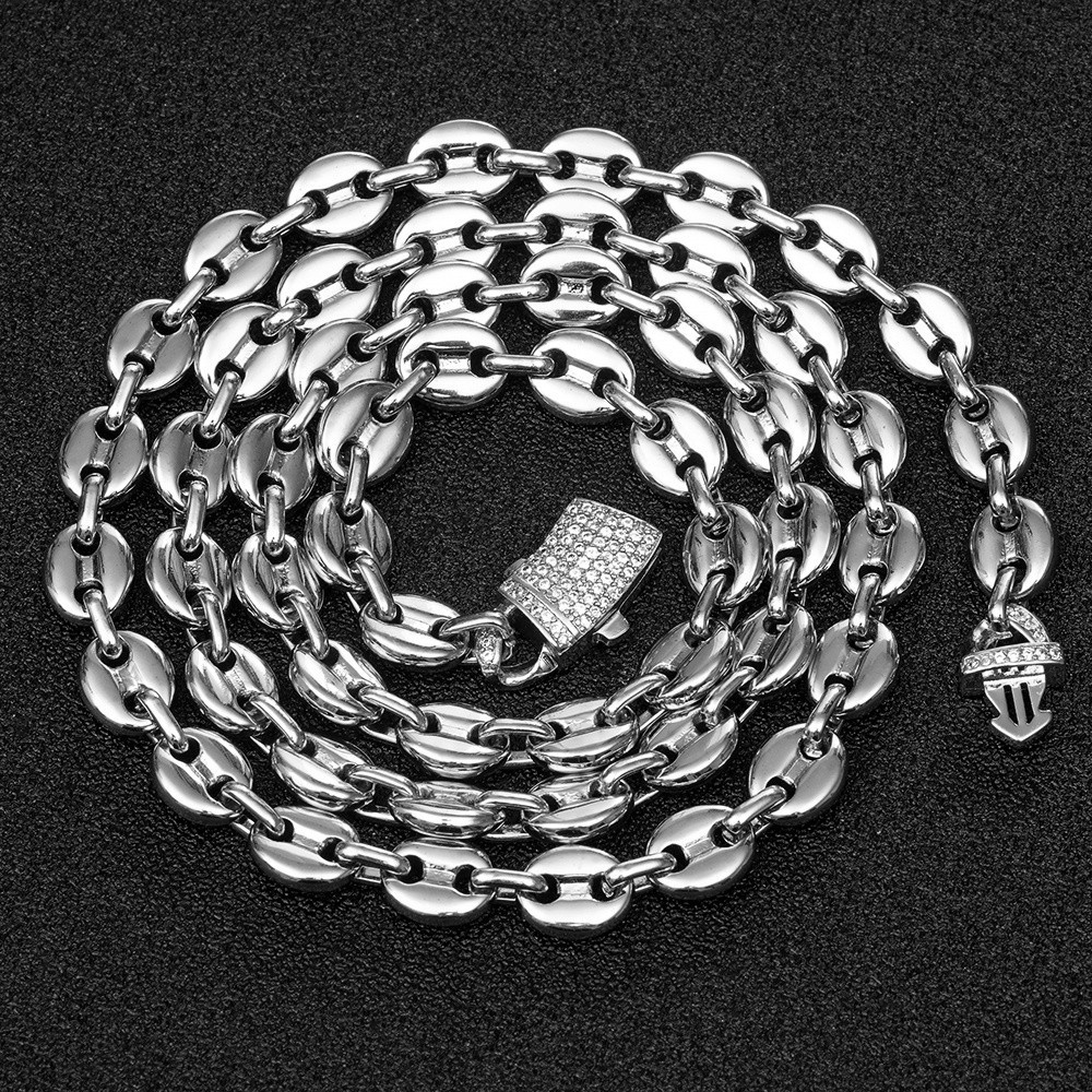 New Style 7/9/11mm Silver Stainless Steel Coffee Beads Chain Necklace for Men