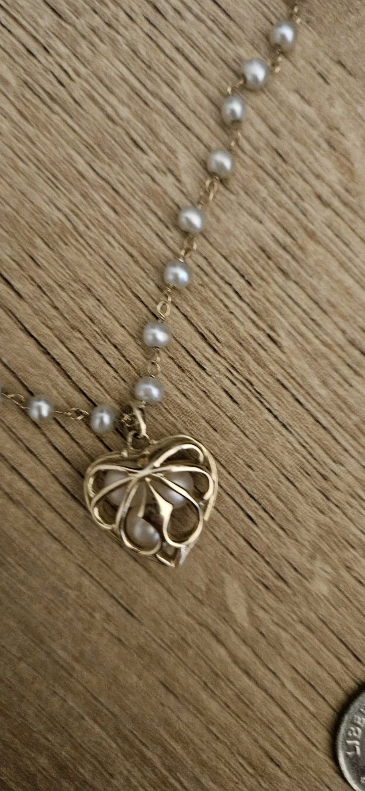 14k Yellow Gold Pearl & Diamond Necklace – 17 Inches