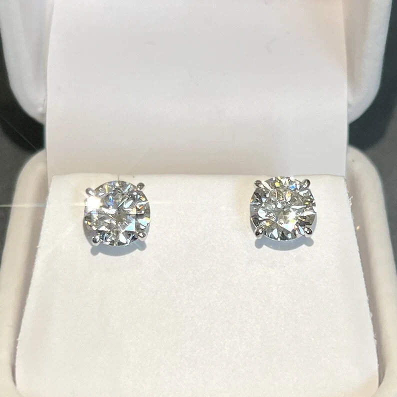 GH SI Natural Diamond 2 TCW Stud Unisex Earrings 14k White Gold DGLA Certified