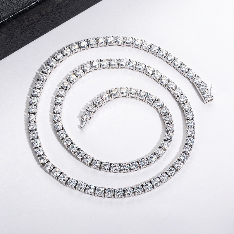 3MM MOISSANITE 925 Silver Tennis Chain Necklace – VVS D Color – Passes Tester
