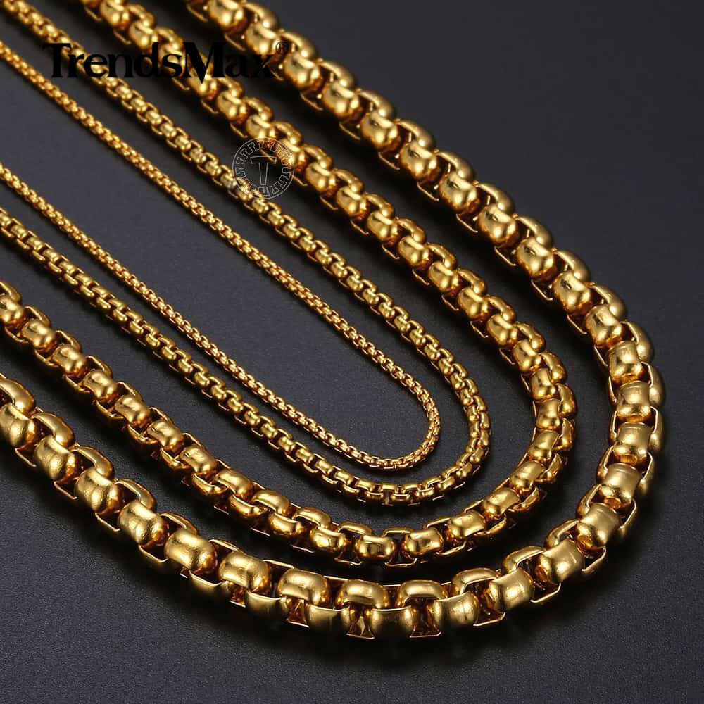 18″-24″ 2/3/4/5MM Gold Plated Stainless Steel Smooth Box Chain Necklace