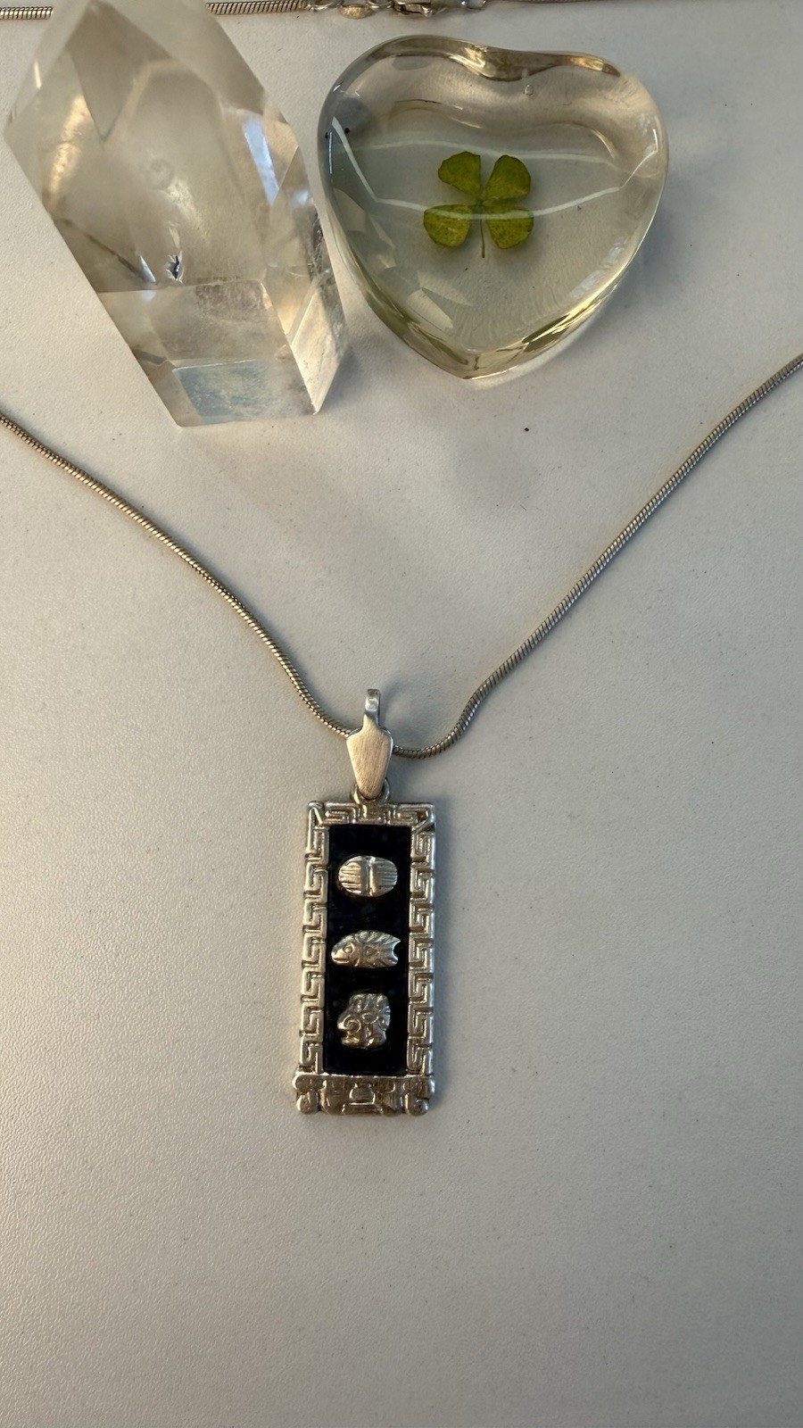 LAPIS Sterling 925 Lapis Lazuli Mayan Pendant Italian 925 Snake Chain Vintage