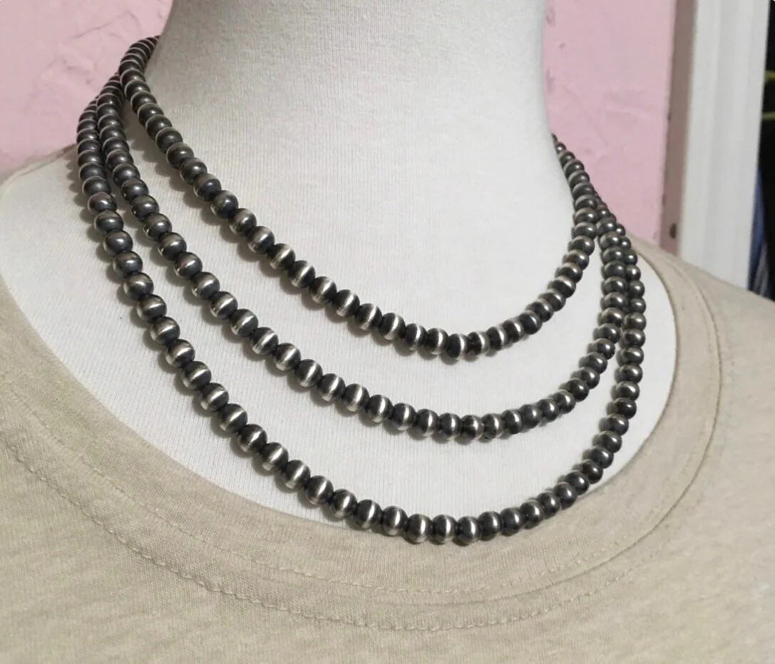 6mm Sterling Silver Bead, Necklace, Oxidized Sterling Silver, Classic Western J
