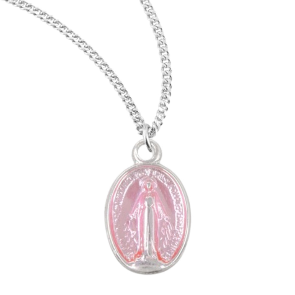 .925 Sterling Silver Oval Miraculous Medal Pendant Necklace, 18″ Chain USA Made