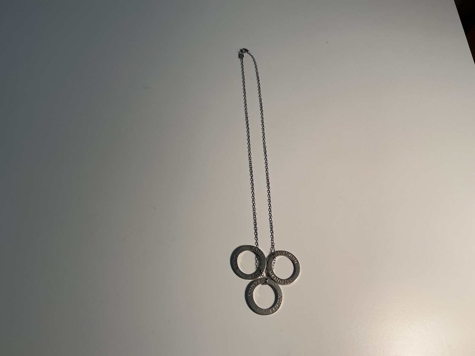 STERLING SILVER 925 NECKLACE 16” MEMORIES/FAMILY / LOVE INSCRIBED ON RINGS