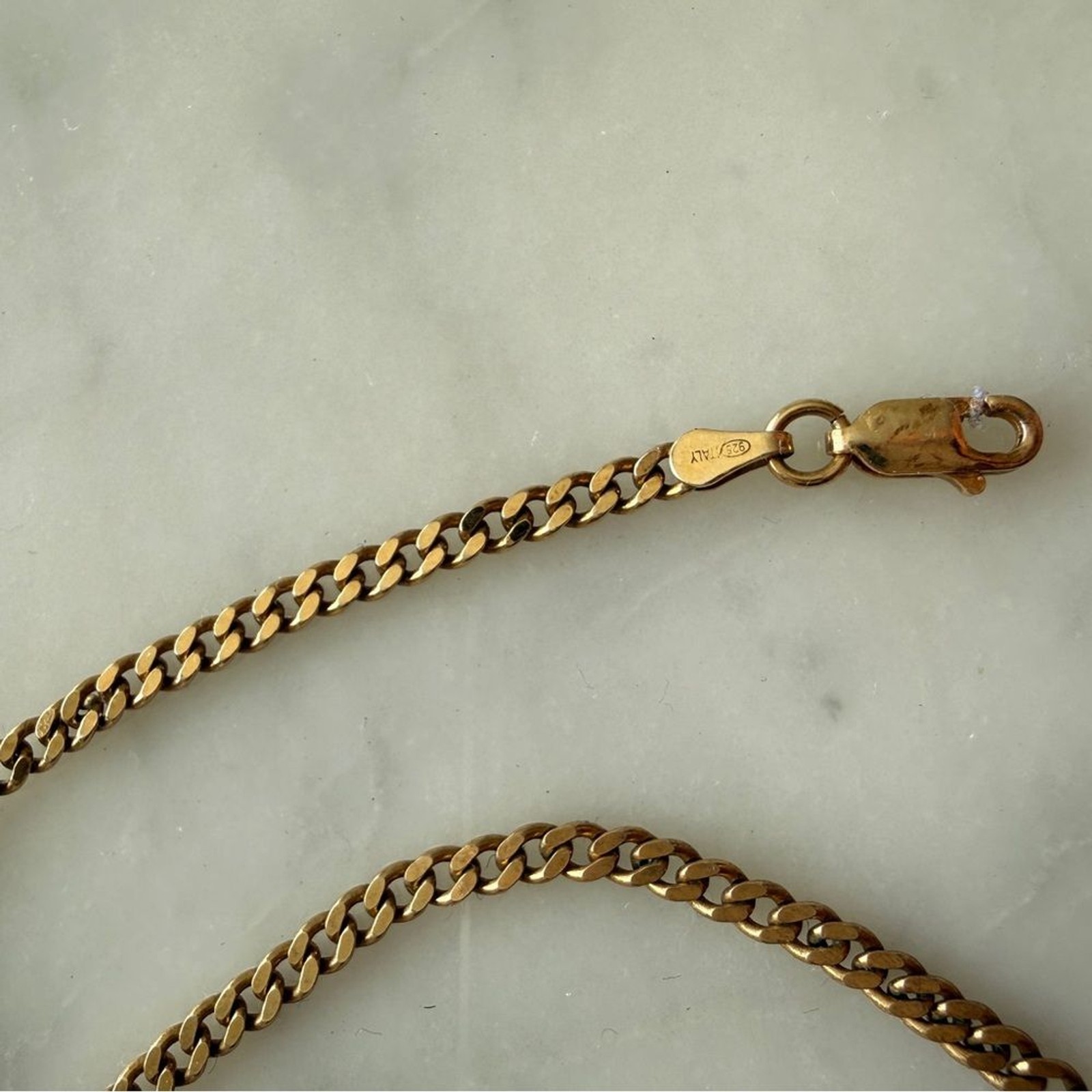 14” Gold Curb Chain Necklace Choker .925 Sterling Silver F.N.A. Italy