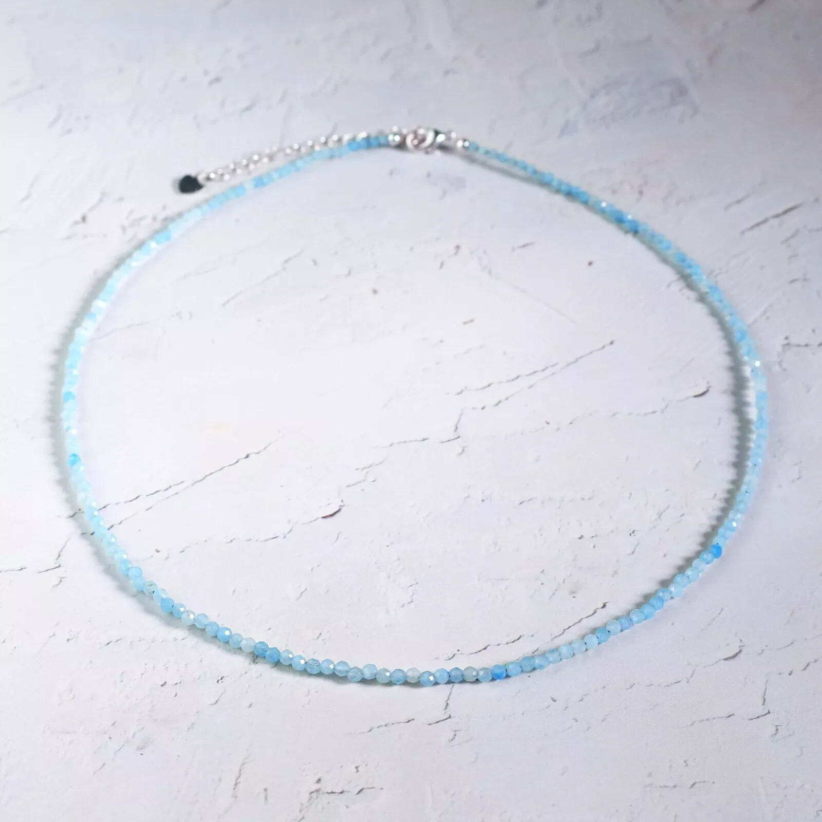 2mm Blue Aquamarine Beads Choker Healing Delicate Crystal Women’s Necklace