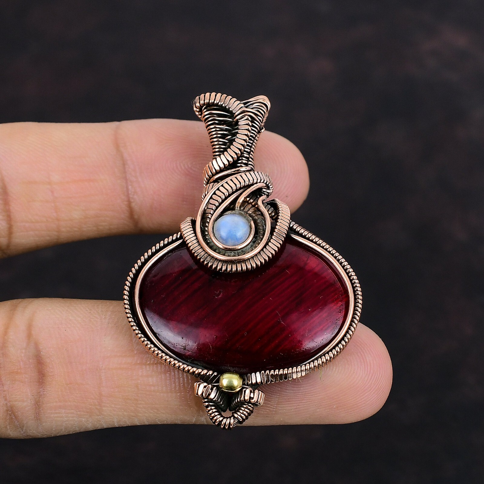 Red Fire Labradorite Copper Gift For Love Wire Wrapped Pendant 2.2″