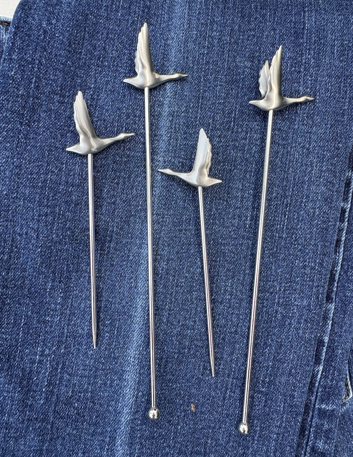 Lot of 4 Stainless Steel Grey Goose Olive Picks and Martini stirrers