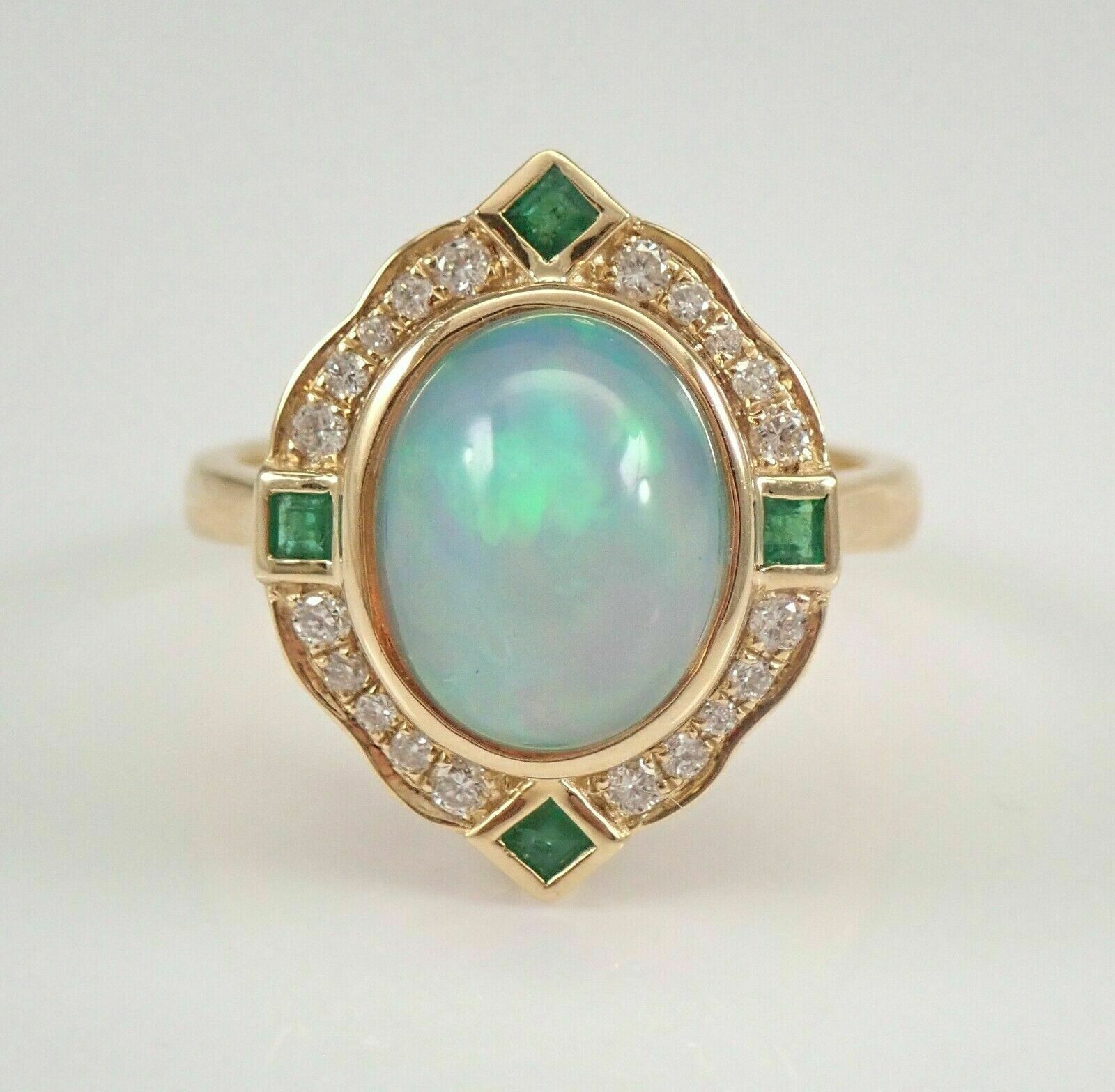 3Ct Oval Cut Opal & Emerald Women’s Halo Engagement Ring 14K Yellow Gold Finish