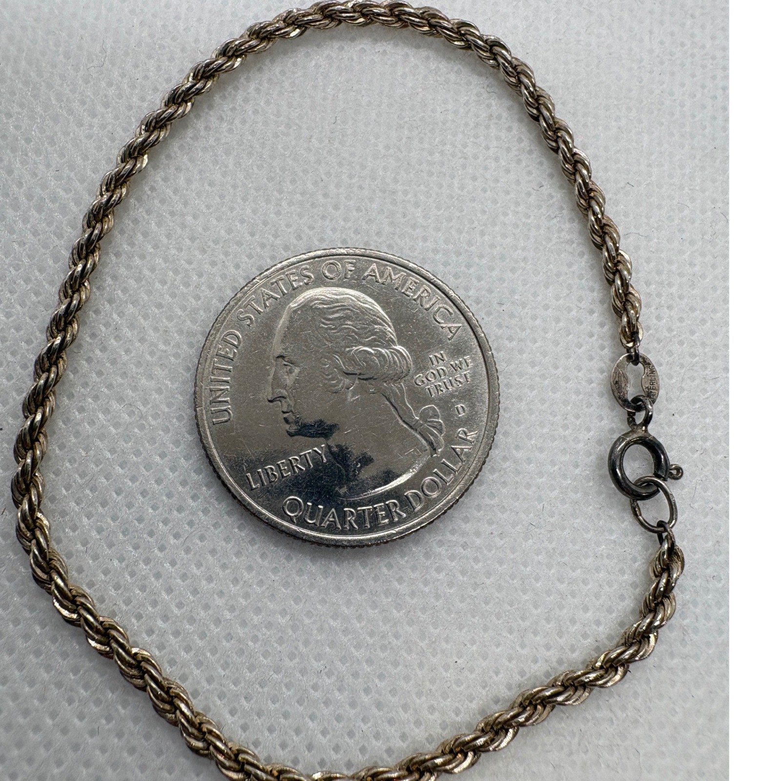 Sterling Silver Rope Chain Bracelet 7 Inch 925 Twisted Link 3.30g Vintage Style