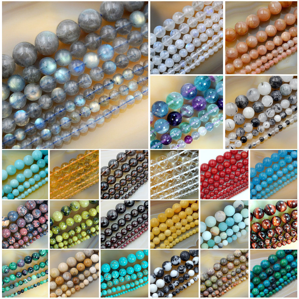 Wholesale Smooth Natural Gemstone Round Loose Beads 15″ 4mm 6mm 8mm 10mm 12mm