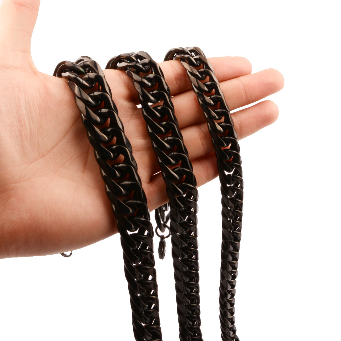 Men’s Black Plated 316L Stainless Steel Curb Cuban Link Chain Necklace Chain
