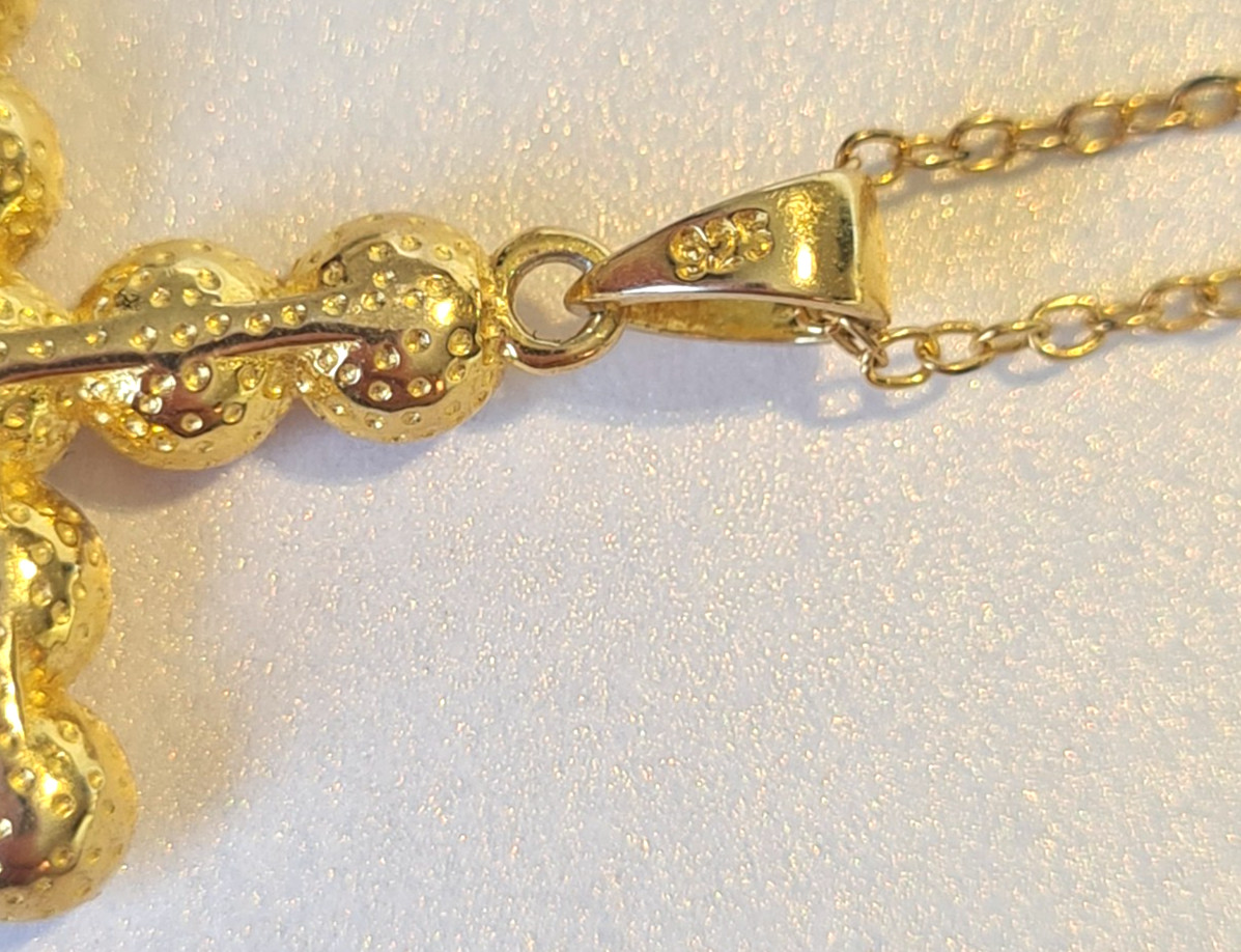 KEZEF Italian Gold over Sterling Silver Real Pearl Christian Cross + Necklace
