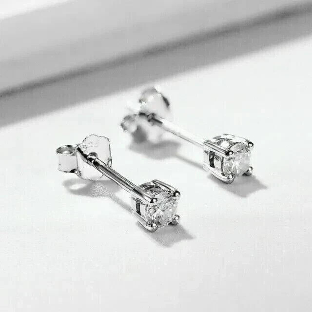 14K White Gold Plated 4MM Round Cut Lab Created Diamond Solitaire Stud Earrings