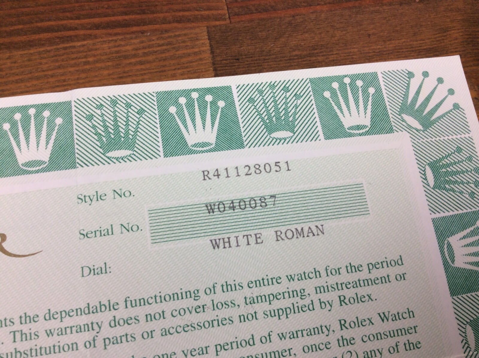 ROLEX 2001 FULL ONE YEAR GARANTIE PAPER 568.06 4U + FREE SHIPPING