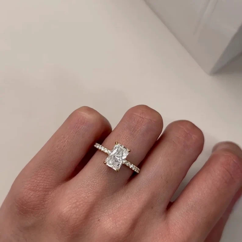 IGI 2.40 CT Radiant Cut Lab Grown Diamond Solitaire Wedding Ring 14K Yellow Gold