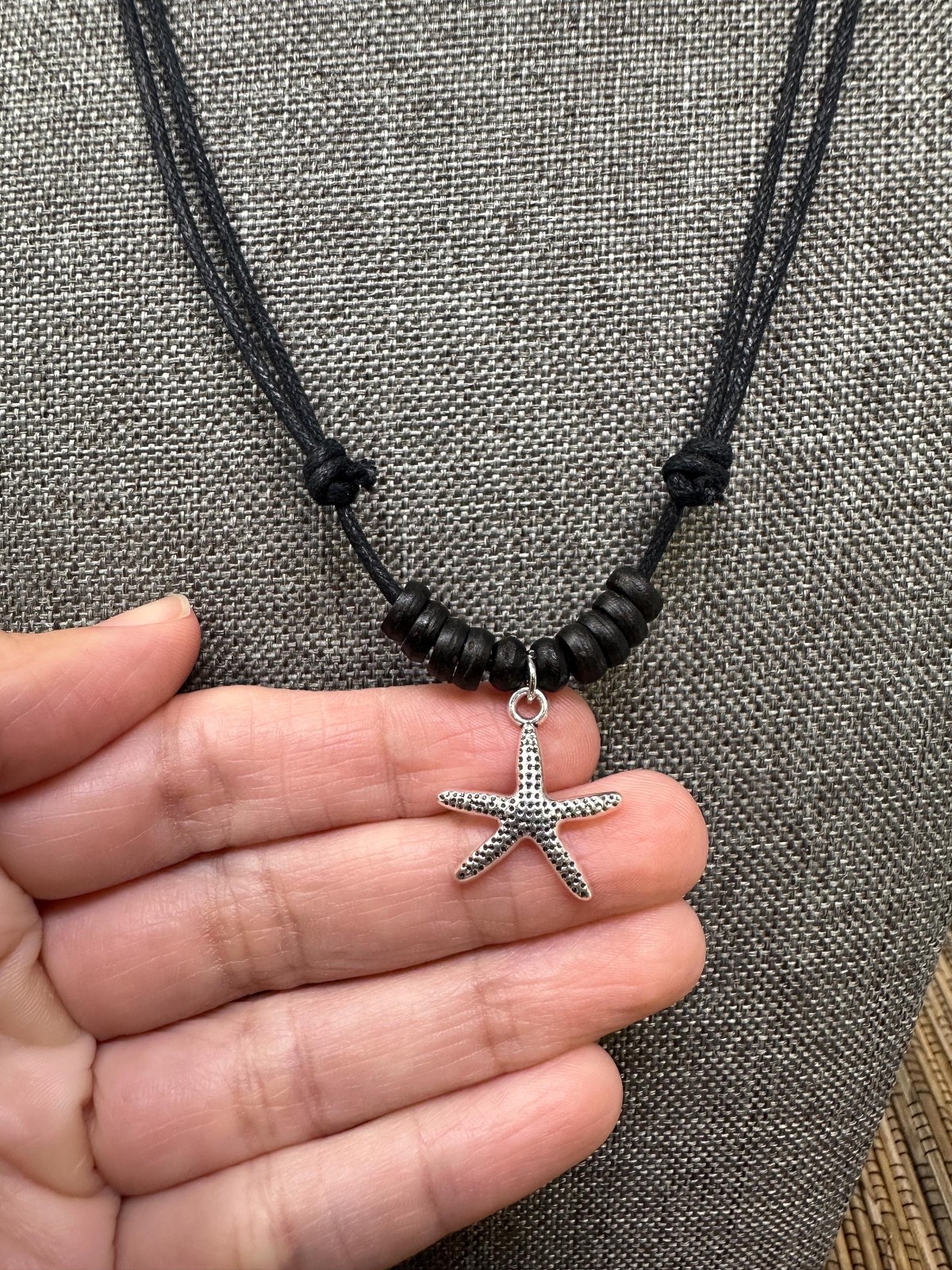 Minimalist Starfish Necklace Adjustable Black Cord Ocean Charm Unisex