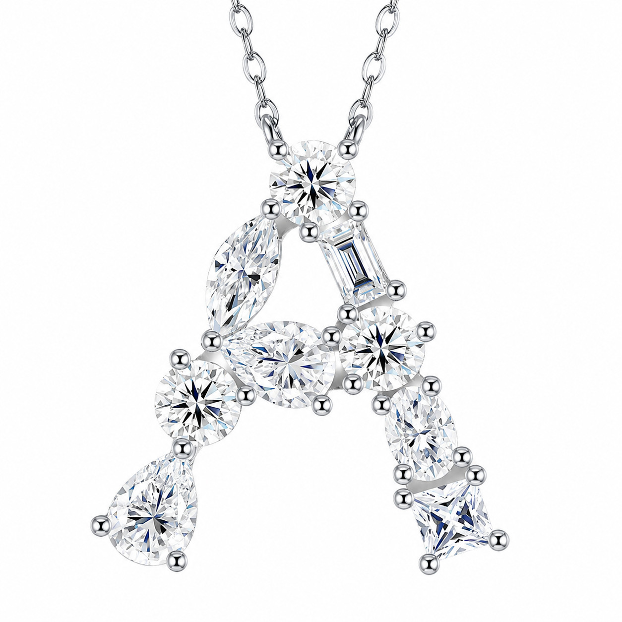 A-Z Initial Moissanite Pendant Necklace 925 Sterling Silver GRA Letter Gift