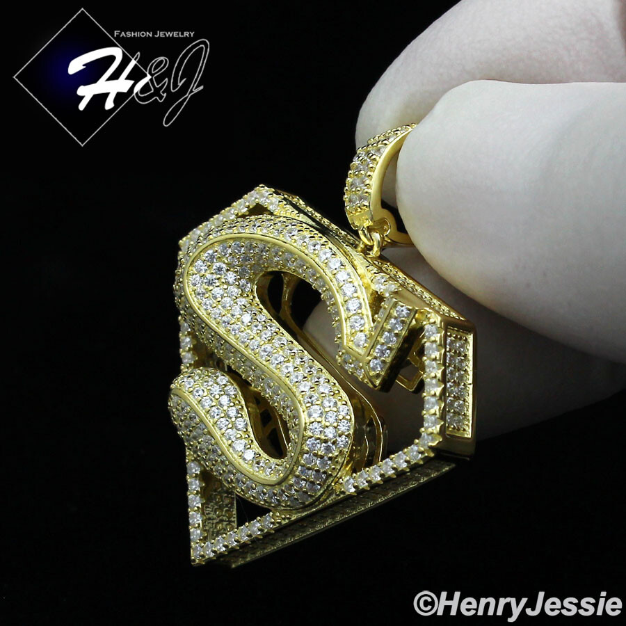 925 STERLING SILVER 18″-30″X2MM GOLD PLATED BEAD CHAIN CZ SUPERMAN PENDANT*GP263