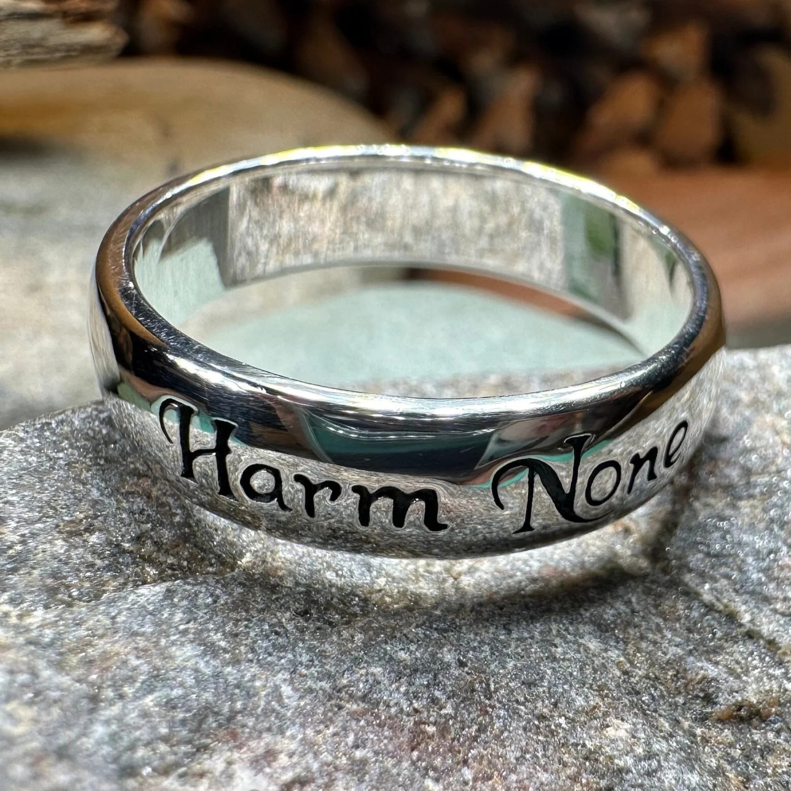 Harm None Wiccan Ring Amulet Witch Pagan Unisex Ladies Band Sterling Silver 925