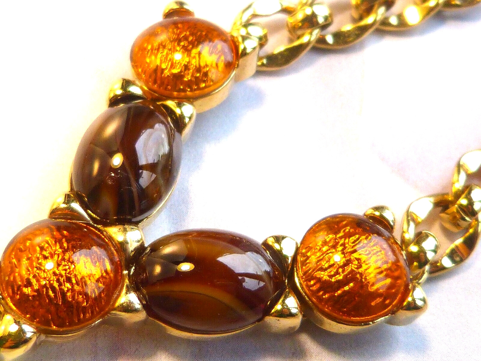 MONET Necklace Vintage 1980s Gold-plated Red Gold Foil-backed Glass Cabouchons