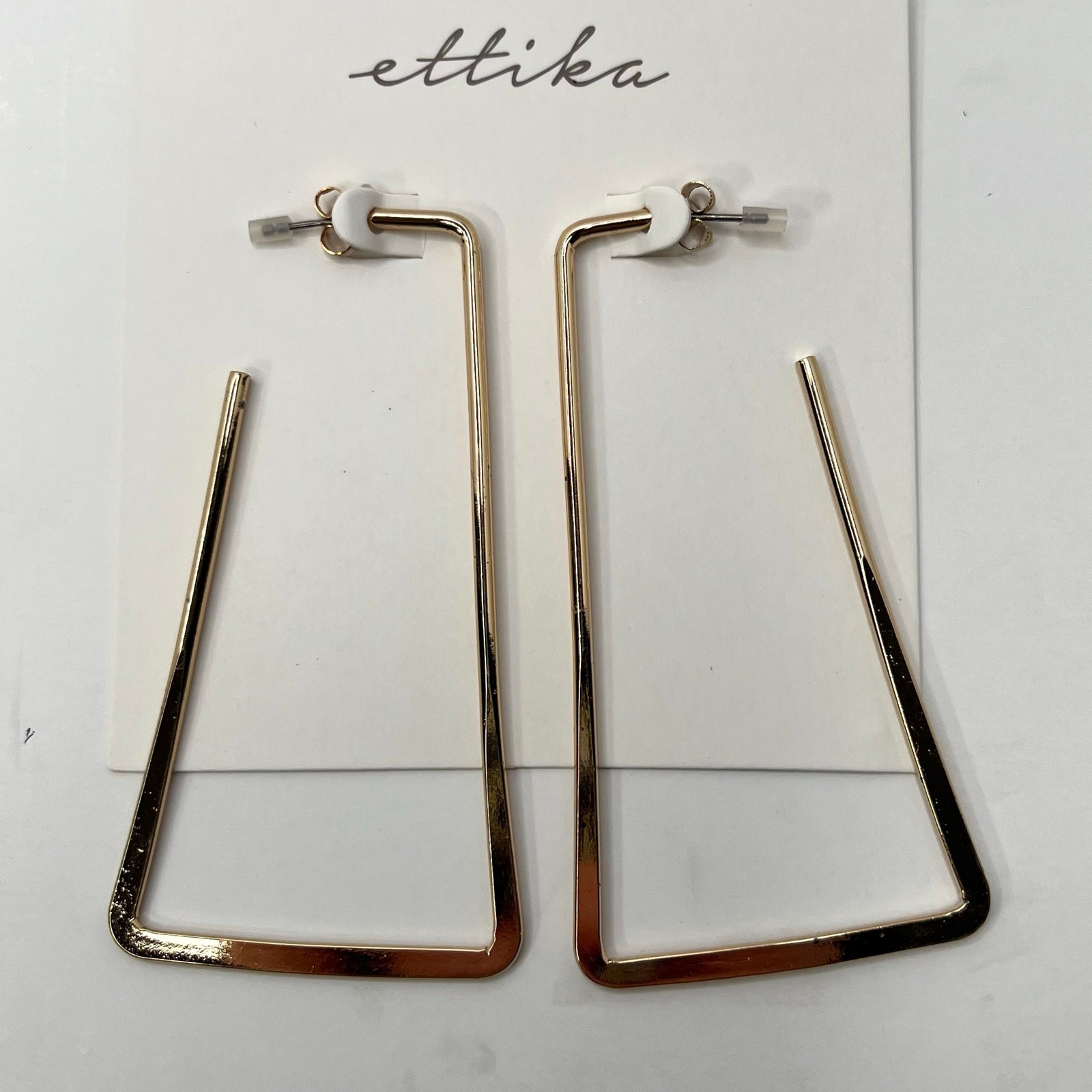 Ettika Fashion Jewelry Gold Thin Rectangle Dangle Pierced Earrings GTE1996 NWT