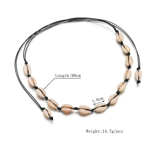 Cowrie Shell Choker Boho White String Necklace Surfer Beach Conch Puka, Hawaiian