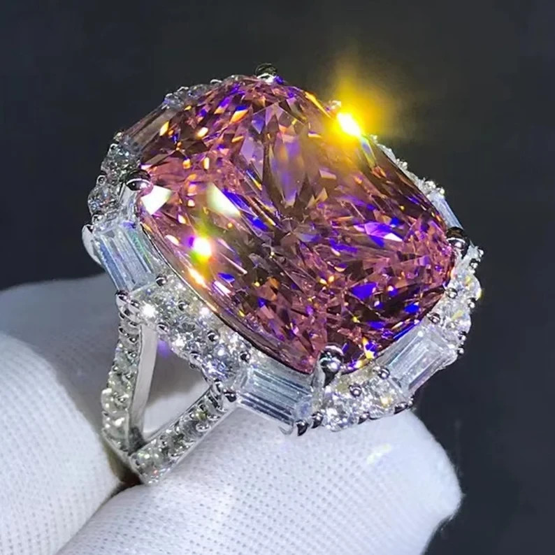 RARE 12.00 Ct Certified Cushion Cut Pink Diamond Solitaire Ring, Great Luster