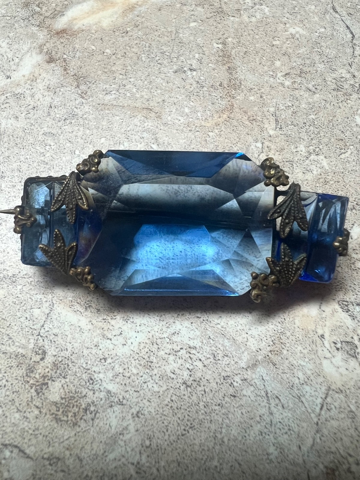 VTG Czech Art Deco Bohemian Cobalt Glass BROOCH C Clasp 1930s