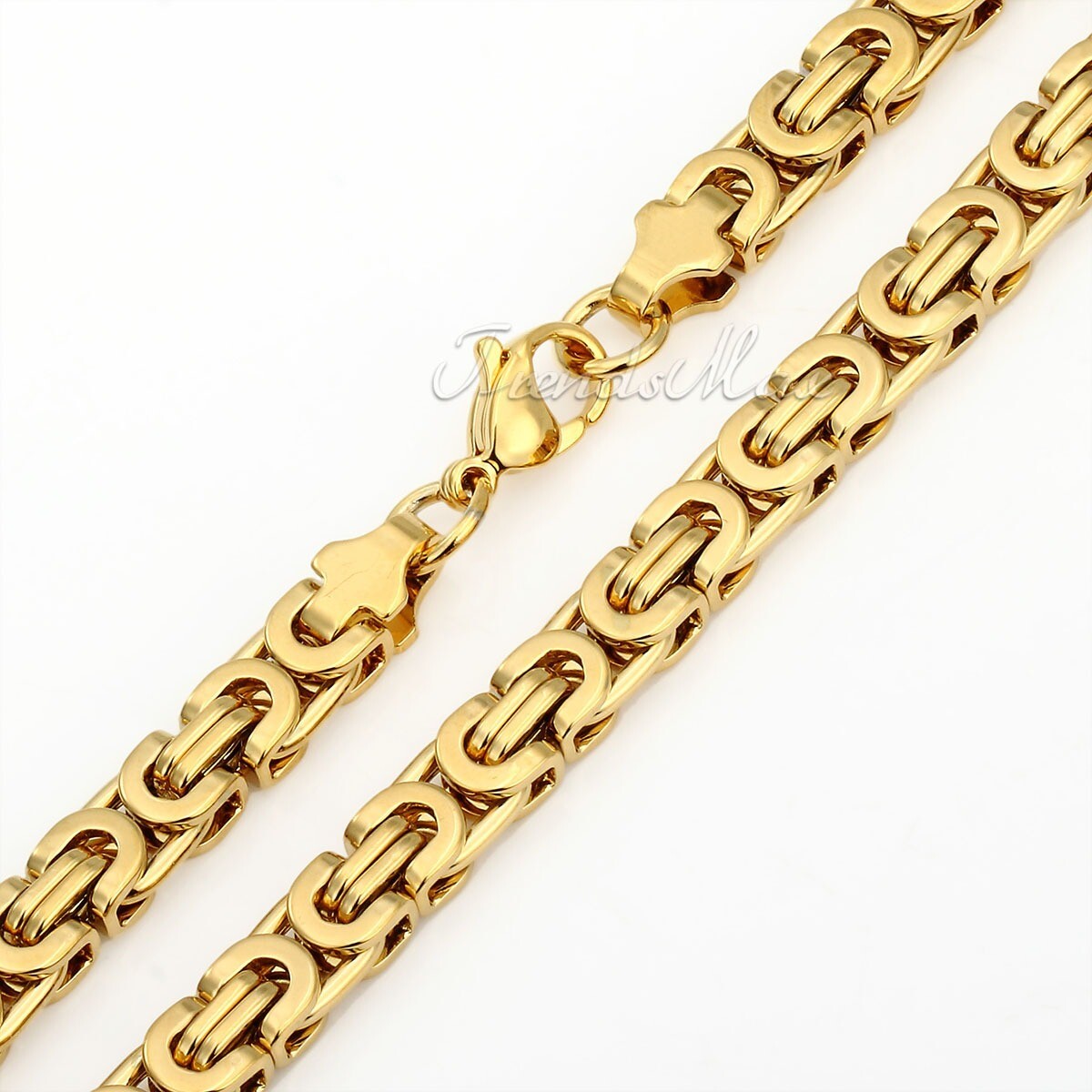 7mm 18-30 in Gold Plated Stainless Steel Necklace Flat Byzantine Mens Boys Chain
